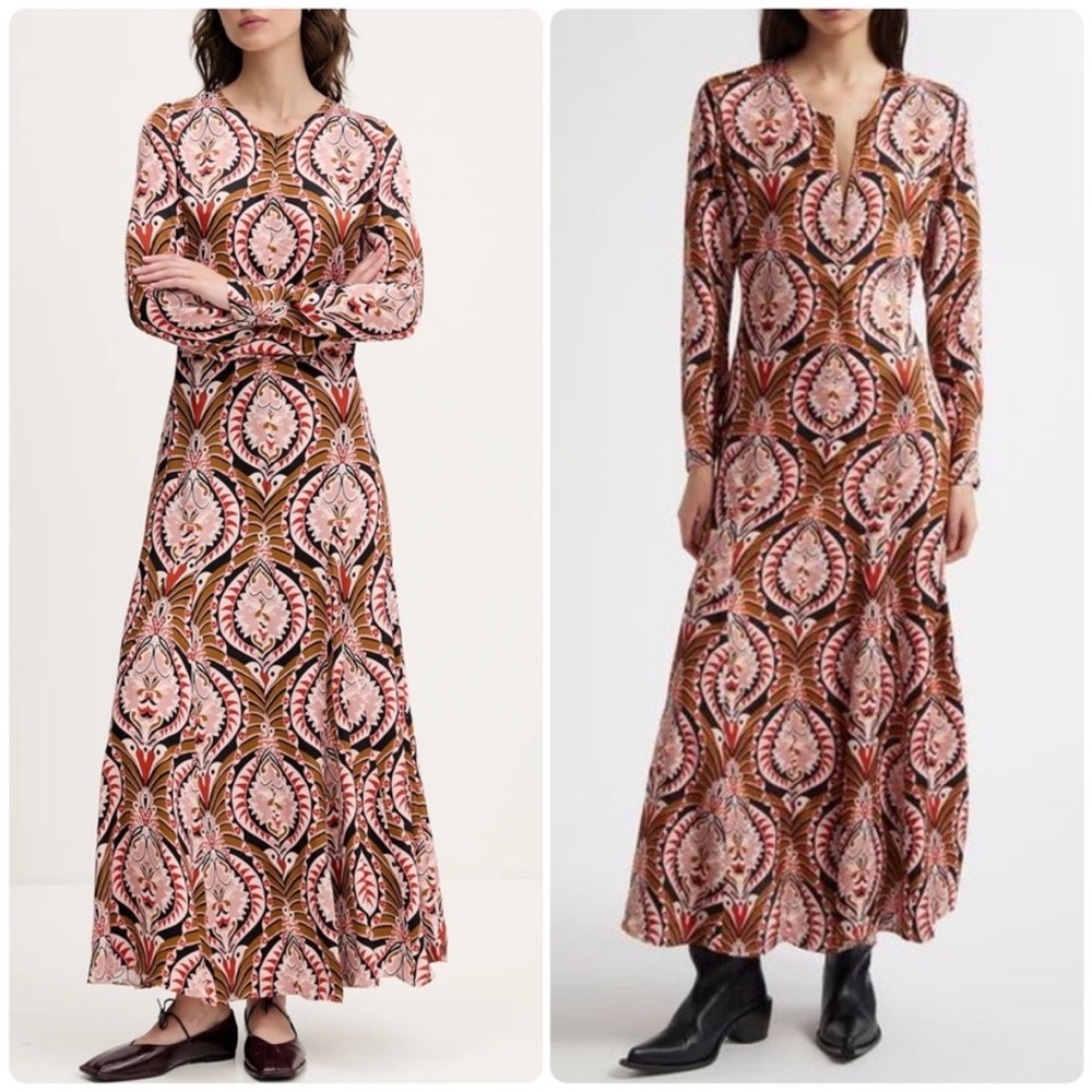 FARM Rio Pineapple Jewelry Midi Dress Size S Long Sleeve Printed Viscose - Picture 13 of 15